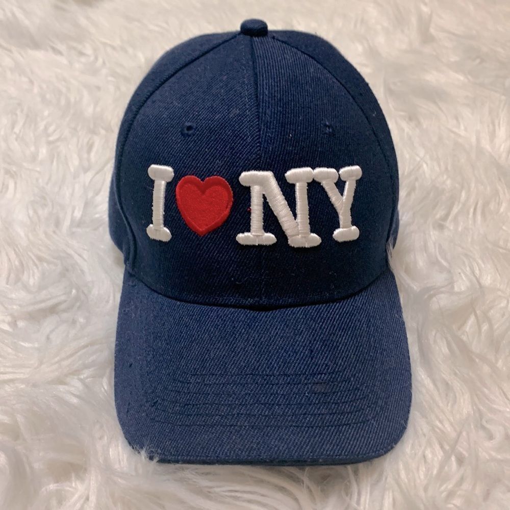 I❤️NY wool blend embroidered cap hat adjustable back with hook and loop Navy